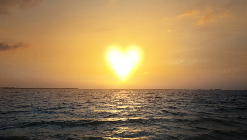 heart-shaped sunset
